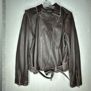 Vintage Brown 100% Genuine Leather Biker Moto Jacket | Tagged Size: L